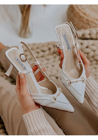 Ervanın Butiği Beyaz Deri Moss Toka Detay Kadın Stiletto-3537