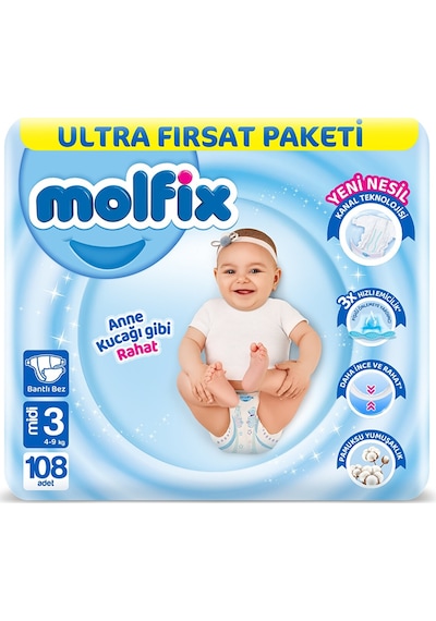 Molfix Bebek Bezi 3 Numara Ultra Fırsat Paketi Midi 108 Adet