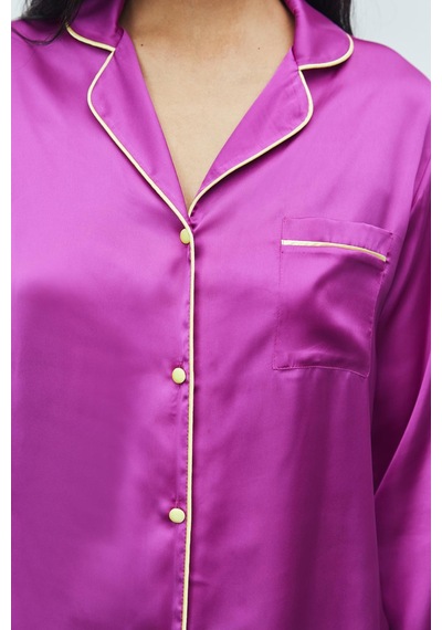 Amour Fuşya Uzun Saten Pijama Takımı Fuşya