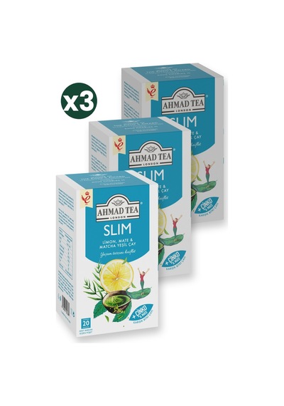 Ahmad Tea Slim Limon, Mate Ve Matcha Yeşil Çay Karışımı 20'li 3'li Ekonomik Paket Toplam 60 Poşet Çay