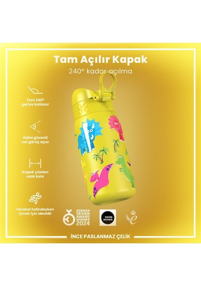 Ion8 - Paslanmaz Çelik Çocuk Suluk - Dinozorlar - 400 Ml - Sızdırmaz Çok Renkli