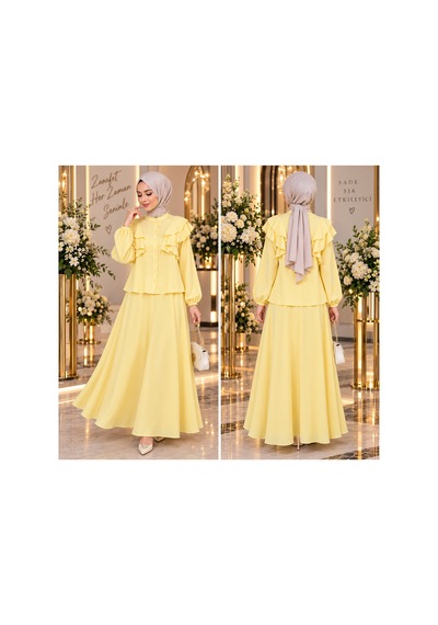 Gül&can Butik İkili Takim Şık Rahat Ve Zarif Etekli Takım Sarı