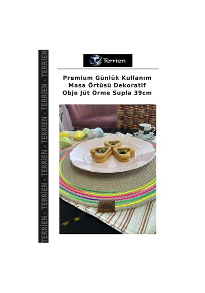 Premium Günlük Kullanım Masa Örtüsü Dekoratif Obje Jüt Örme Supla 39cm Çok Renkli