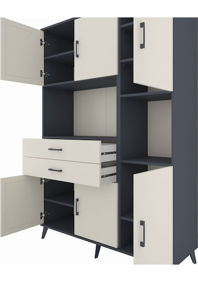 Hyperion Dolap 9 Raflı 2 Çekmeceli 6 Kapaklı 132x44x195 Antrasit-aytaşı/aytaşı Aytası/aytası
