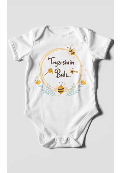 Morivokids Teyzesinin Balı Kısa Kollu Bebek Body %100 Pamuk Zbn93-kk Beyaz