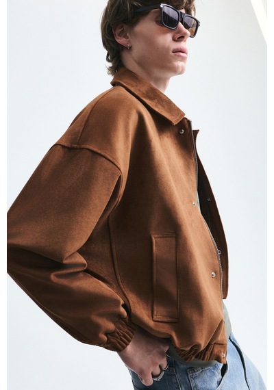 Vamos Oversize Polo Yaka Suni Süet Mont Camel