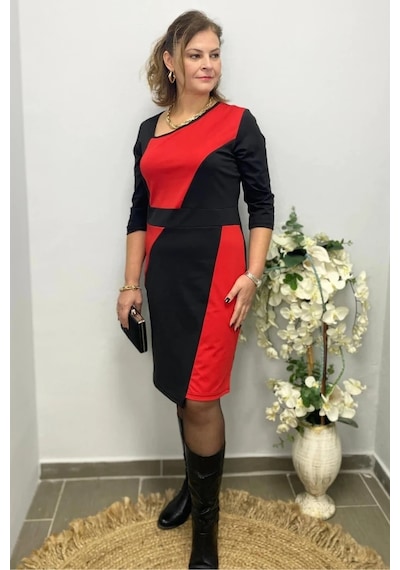 Mia Butik Kadın Siyah - Kırmız Özel Tasarım Doren Elbise Siyah
