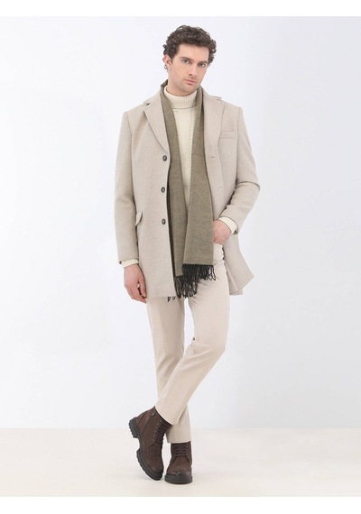 Kip Bej Düz Dokuma Slim Fit Casual Pamuk Karışımlı Pantolon Bej