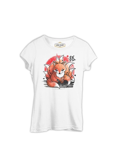 Japon - Kitsune Ay Beyaz Kadın Tshirt 001