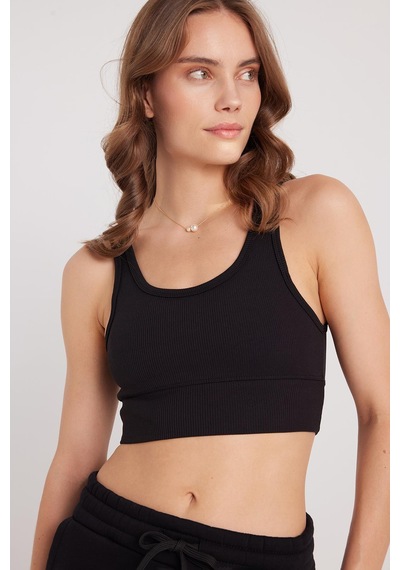 Tudors Kadın Slim Fit Dar Kesim Bisiklet Yaka Kalın Askılı Esnek Siyah Spor Atlet-37805 SIYAH
