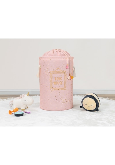 Baby Kullanımı Kolay Desenli Taşınabilir Torbalı Yuvarlak Sepet Pembe Çamaşır Sepeti 04270