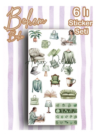 Hiras Dizayn Bohem Boho Temalı Sticker Seti 6 Sayfa Çok Renkli