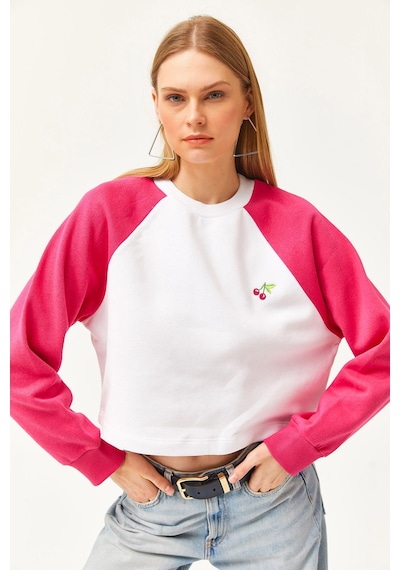Kadın Oversize Pembe-beyaz Içi Polarlı Şardonlu Nakışlı Pamuklu K Pembe - Beyaz
