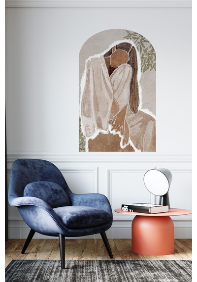 Kendiliğinden Yapışkanlı Kumaş Kanvas Dokulu Duvar Kağıdı Bohem Soyut Kadın Boho Oval Duvar , Salon Renkli