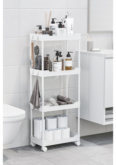 Beyaz 4 Katlı Tekerlekli Düzenleyici Mutfak Ve Banyo Rafı Vesken
