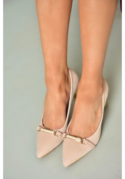 Fox Shoes U676037404 Ten Kumaş Kalın Topuklu Kadın Ayakkabı Ten
