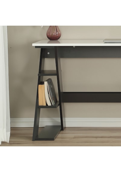 Pasific Home Lungo Raflı Çalışma Masası, Ofis Masası, 60X140 Cm, Antrasit&Beyaz Antrasit  -  Beyaz