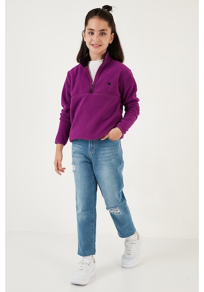 Lela Yumuşak Dokulu Fermuarlı Dik Yaka Şardonlu Kışlık Unisex Çocuk Polar 5905002 Mor