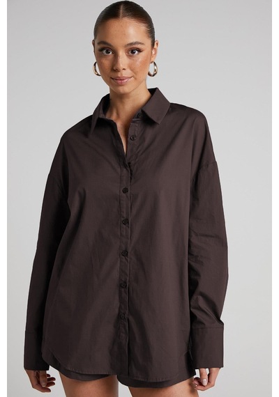Seeh Kahverengi Oversize Basic Kadın Gömlek Sh268