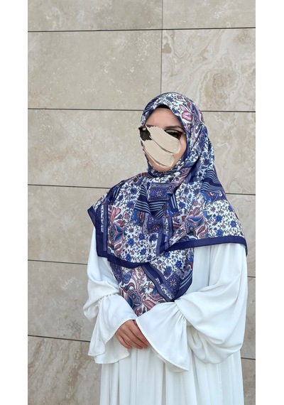Qalortex Scarf Pamuklu Piraye Desen Eşarp - Morcivert Morcivent