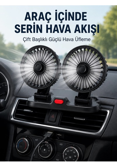Mey İthalat Ayarlanabilir Çift Başlıklı Sessiz Araç İçi Vantilatör