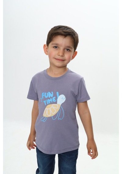 Toontoy Kids Toontoy Erkek Çocuk Baskılı Bisiklet Yaka Kısa Kollu Tişört Koyu Gri