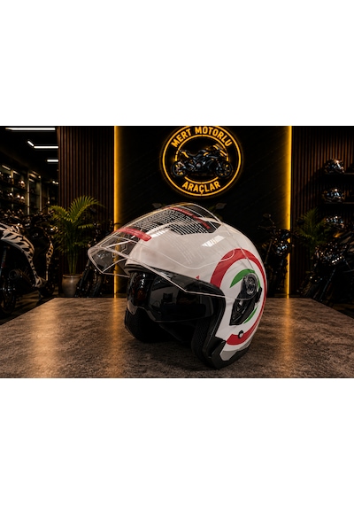 Jk526 X1 İtaly Beyaz Güneş Vizörlü Yarım Kask