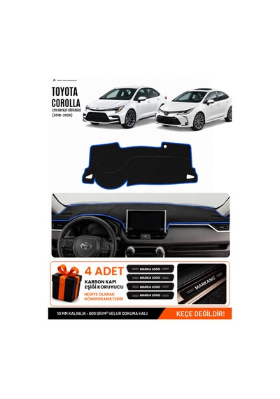 Toyota Corolla E210 Hayalet Göstergeli 2018-2026 Uyumlu Torpido Örtüsü - Siyah Mavi
