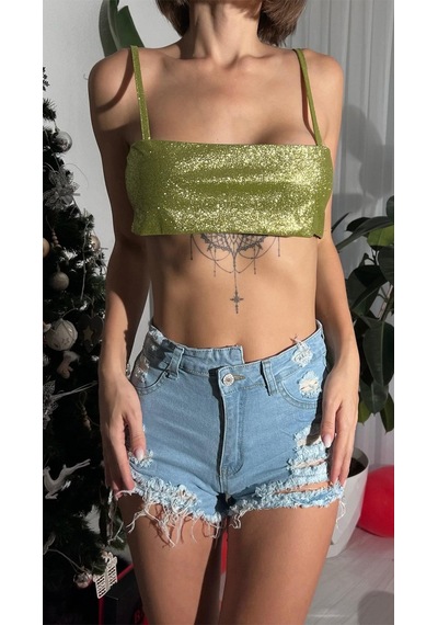 Glitter Crop Top - Mint-yeşili Yeşil
