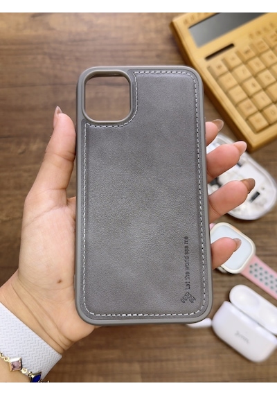 Apple iPhone 11 Pro Uyumlu Premium Deri Dokulu Darbelere Karşı Dayanıklı Nazal Silikon Kılıf Gri