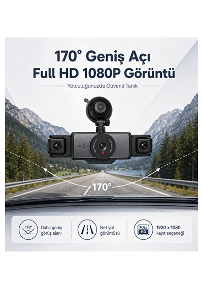 Araç İçi 5 Kameralı Wifi Kayıt Kamerası 2.0 İnç Ekran Full Hd 1080p 170 Geniş Açı
