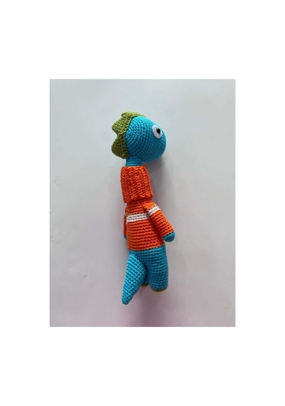 El Yapımı Amigurumi Dinozor Oyuncak - Turuncu Süveterli Örgü Peluş 25cm Turuncu