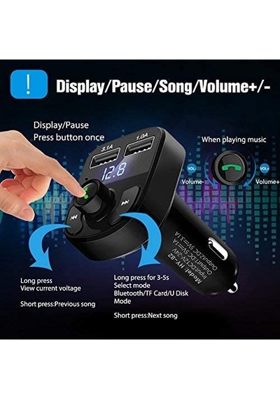 Oto Çakmaklık Araç Kiti Transmitter Bluetooth-Çağrı-Müzik-Fm