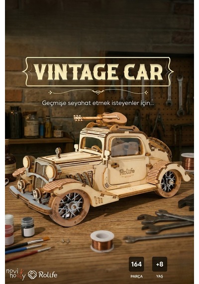 Vintage Car 3d Puzzle Ahşap Minyatür Maket Kiti Dıy Kendin Yap