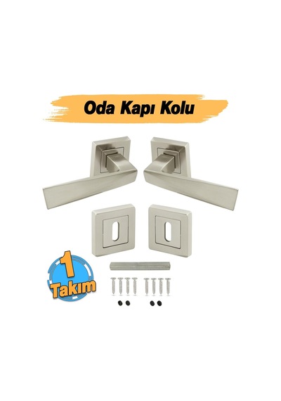 Penta Nikel İnoxkare Rozetli Oda Kapı Kolu 1 Takım: 2 Adet Kol + 2 Adet Rozet + Bağlantı Demir