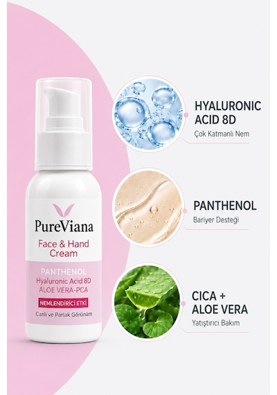 Pureviana Hyaluronik Asit 8D + Aloe Vera + Cica Bariyer Onarıcı Yatıştırıcı ve Nemlendirici Yüz Kremi 60 ML
