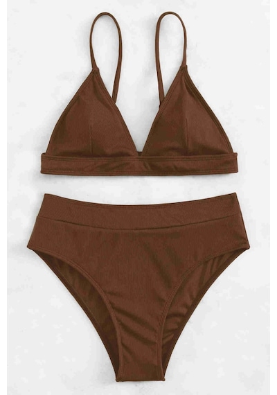 Angelsin Yüksek Bel Tasarım Bikini Altı Kahverengi 001