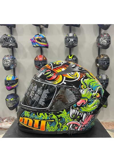 Mts M-801 Snake Full Face Kask Azure Turuncu - Siyah
