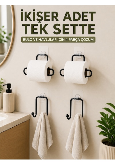 Rulo Kağıt Tutucu Ve Havlu Bez Askılığı Seti 2 Şer Adet Toplam 4 Parça Çok Renkli