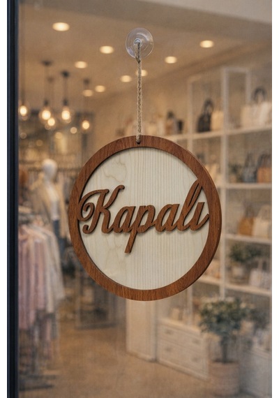 Üç Katlı El Yazılı Modern Açık/kapalı Tabelası - Akçaağaç-ceviz