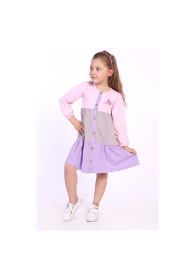 Toontoy Kız Çocuk Göğsü Pretty Nakışlı Elbise Açık Pembe