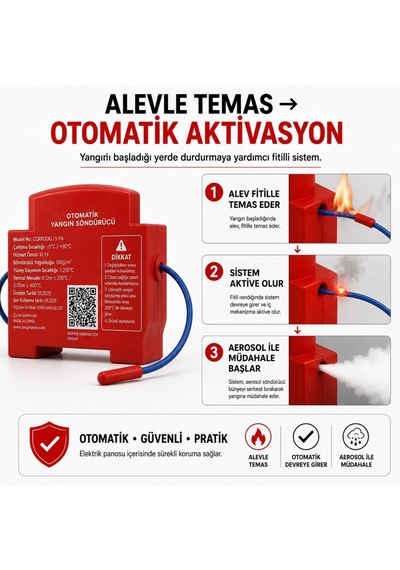 Elektrik Panosu Otomatik Yangın Söndürücü 20 Gr Aerosol Fitilli Sistem