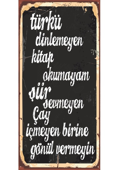 Türkü kitap şiir çay (10 CM X 20 CM) mini retro ahşap poster