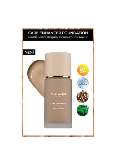 Alix Avien   Nemlendirici SPF30 Parlak Bitişli Fondöten Care Enhancer 814 Vintage Biscuit