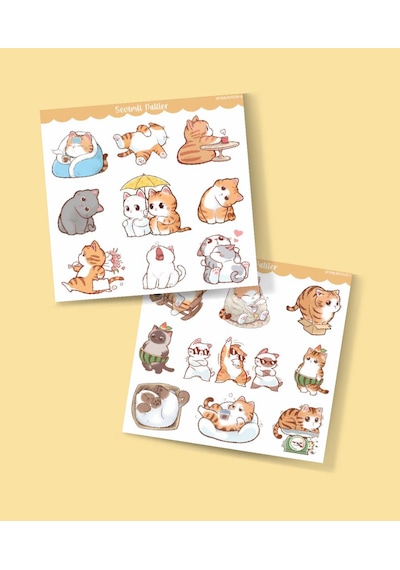-mat Kağıt-sevimli Kedi Etiketleri -kawai Cat -2 Li - Sevimli Sticker -telefon Süslemeleri Kedi Çıkartmaları Mor