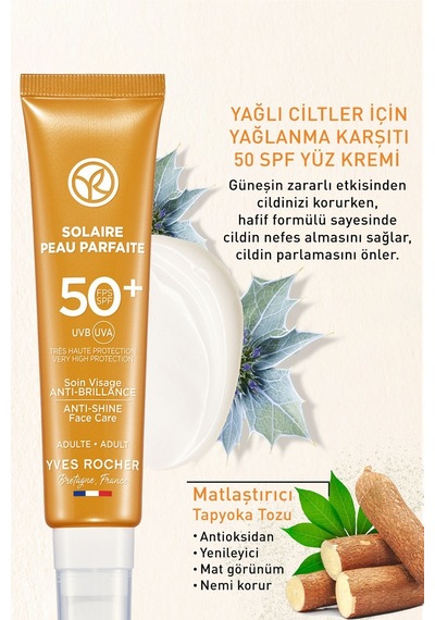 Yves Rocher Spf 50 Yüksek Korumalı Yağlanma Ve Leke Karşıtı Yüz Güneş Kremi/solaire Peau Parfaite-40 Ml