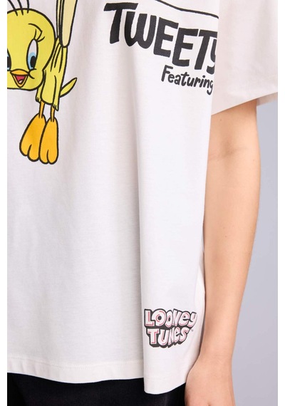 Defacto %100 Pamuk Looney Tunes Oversıze Bisiklet Yaka Sırt Baskılı Kısa Kollu Tişört H4190ax26auwt32 Beyaz-wt32