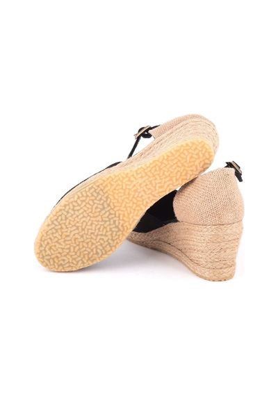 Star Tombis Gerçek Elişi Burnu Hasır Dolgu Topuk Siyah Keten Hasır Espadril Handmade Siyah