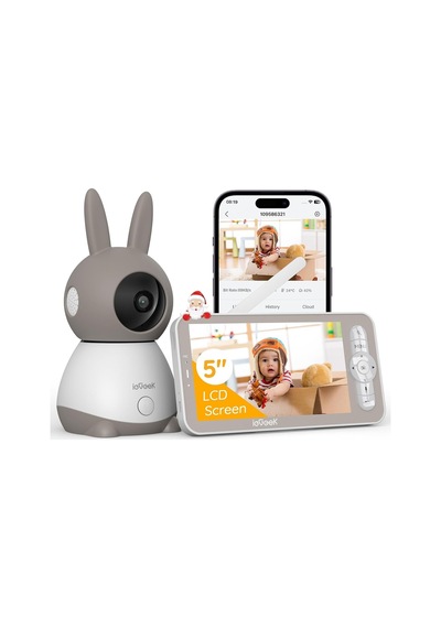 İegeek 2k/3mp Wifi Bebek Monitörü, 5" Ekran, 360 Görüş, Otomatik Takip, Gece Görüşü, Hareket Algılama Kamera Sistemi