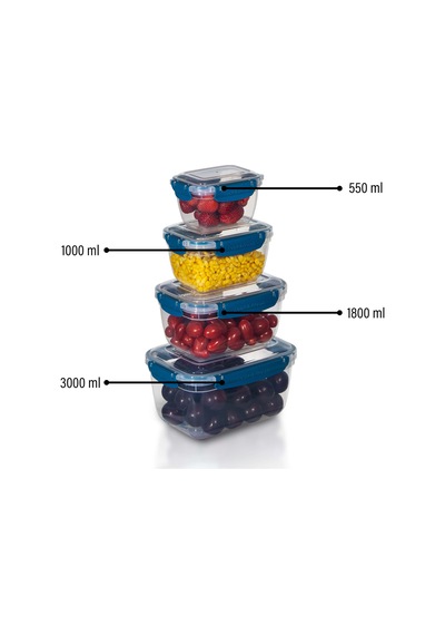 4'lü Master Dikdörtgen Saklama Kabı 550 ML - 1000 ML - 1800 ML - 3000 ML 001